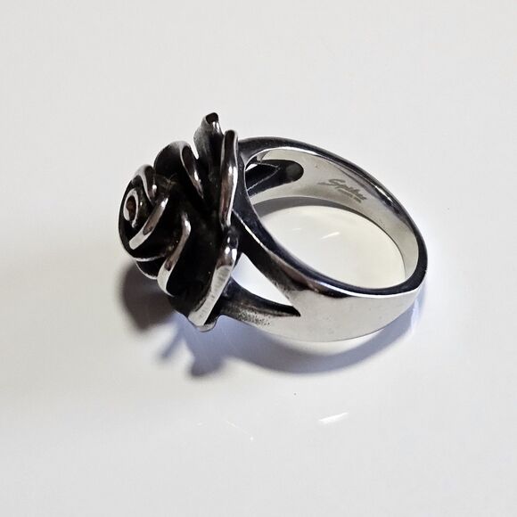 Spikes Stainless Steel Floral Rose Ring Size 8 Silver Tone Three Dimensional - Picture 9 of 12